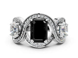White gold Three-Stone Fancy Black Emerald Cut Diamond Wave Pave Band with Prong Setting_30