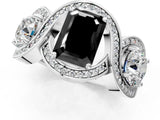 White gold Three-Stone Fancy Black Emerald Cut Diamond Wave Pave Band with Prong Setting_31