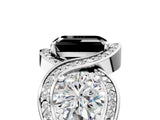 White gold Three-Stone Fancy Black Emerald Cut Diamond Wave Pave Band with Prong Setting_35