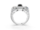 White gold Three-Stone Fancy Black Emerald Cut Halo Diamond Milgrain Band with Four-Prong Setting_3