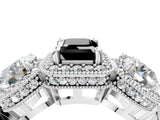 White gold Three-Stone Fancy Black Emerald Cut Halo Diamond Milgrain Band with Four-Prong Setting_4