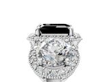 White gold Three-Stone Fancy Black Emerald Cut Halo Diamond Milgrain Band with Four-Prong Setting_5