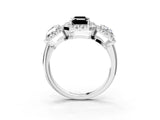 White gold Three-Stone Fancy Black Emerald Cut Halo Diamond Ring with Pave Band and Four-Prong Setting_3