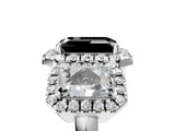 White gold Three-Stone Fancy Black Emerald Cut Halo Diamond Ring with Pave Band and Four-Prong Setting_5