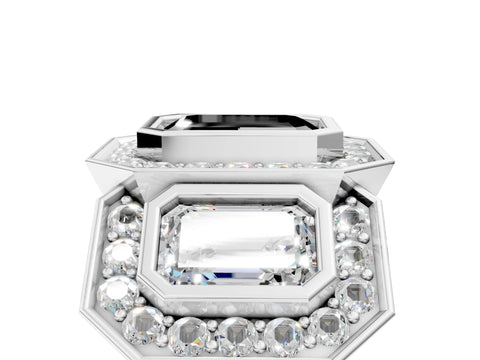 White gold Three-Stone Fancy Black Emerald Cut Halo Pavé Diamond Ring_5