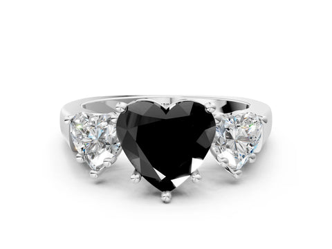 White gold Three-Stone Fancy Black Heart Cut Brilliant Diamond Trellis Ring with Comfort Fit Band_12