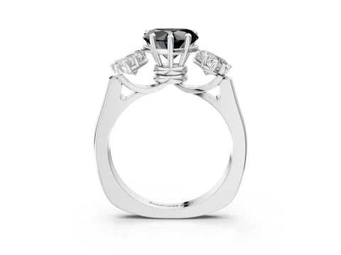 White gold Three-Stone Fancy Black Heart Cut Brilliant Diamond Trellis Ring with Comfort Fit Band_15