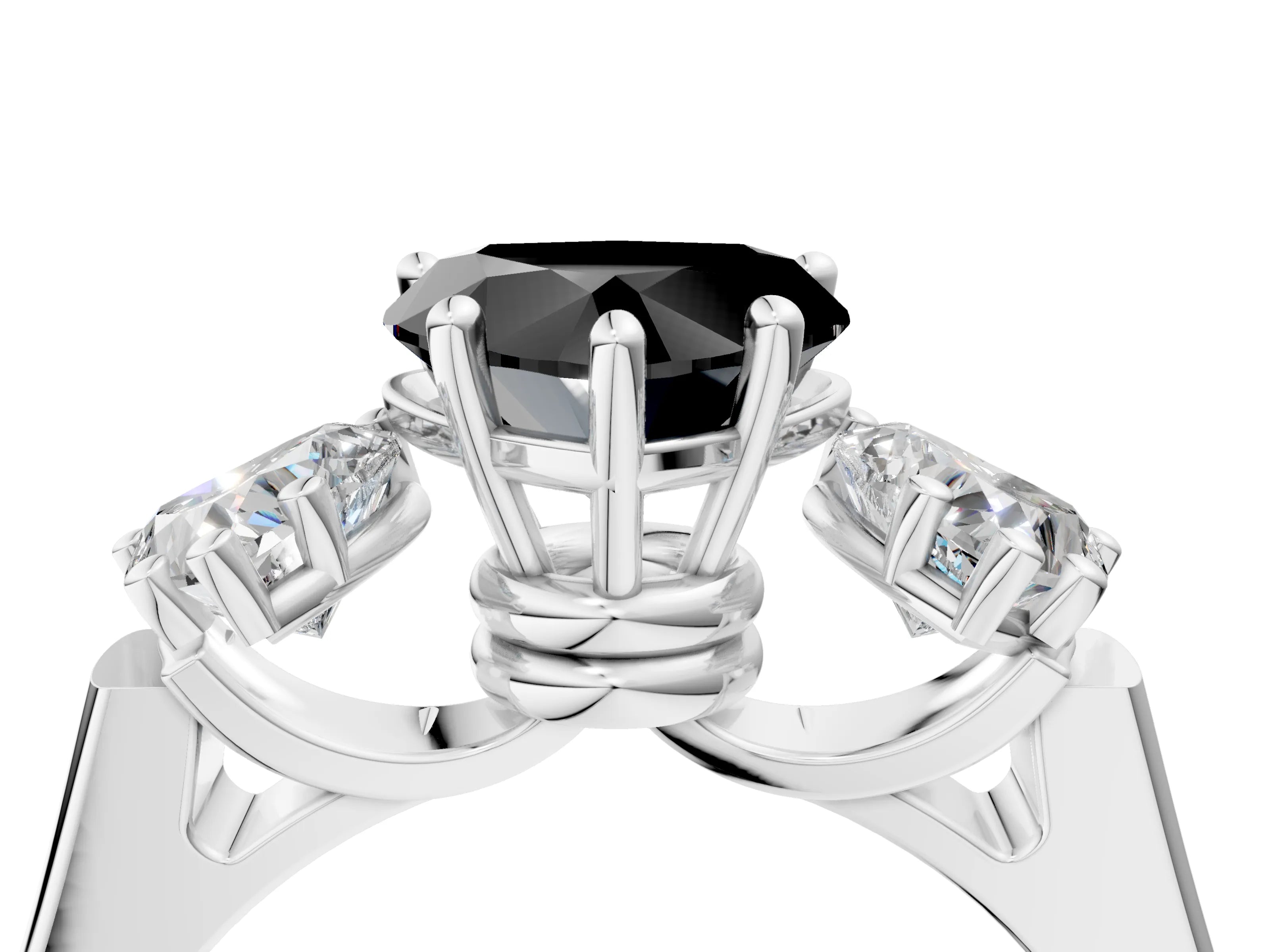 White gold Three-Stone Fancy Black Heart Cut Brilliant Diamond Trellis Ring with Comfort Fit Band_16
