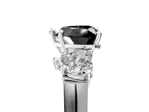 White gold Three-Stone Fancy Black Heart Cut Brilliant Diamond Trellis Ring with Comfort Fit Band_17