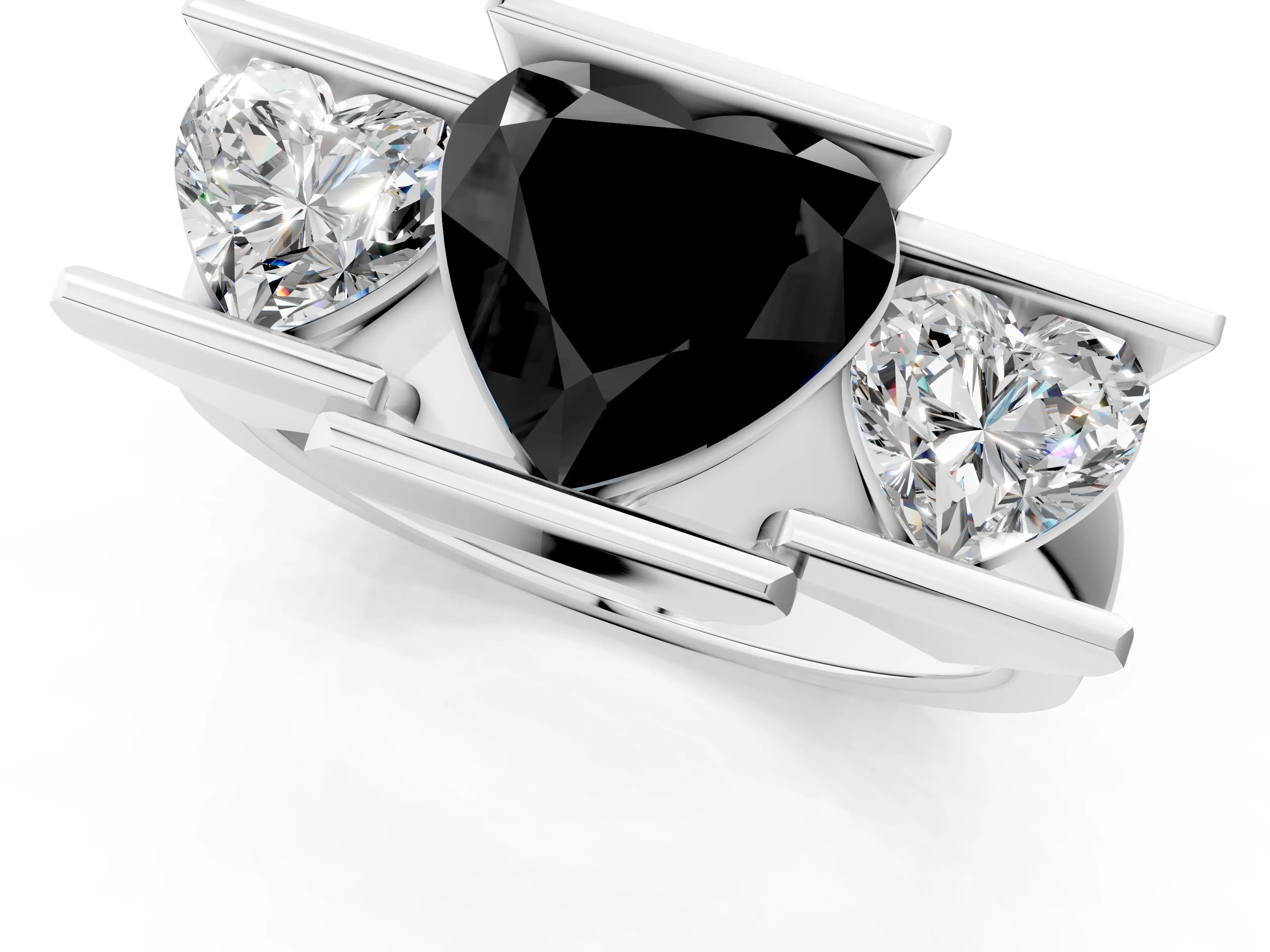 White gold Three Stone Fancy Black Heart Cut Cut Channel Set Diamond Ring_1