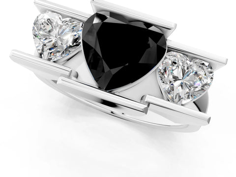 White gold Three Stone Fancy Black Heart Cut Cut Channel Set Diamond Ring_1