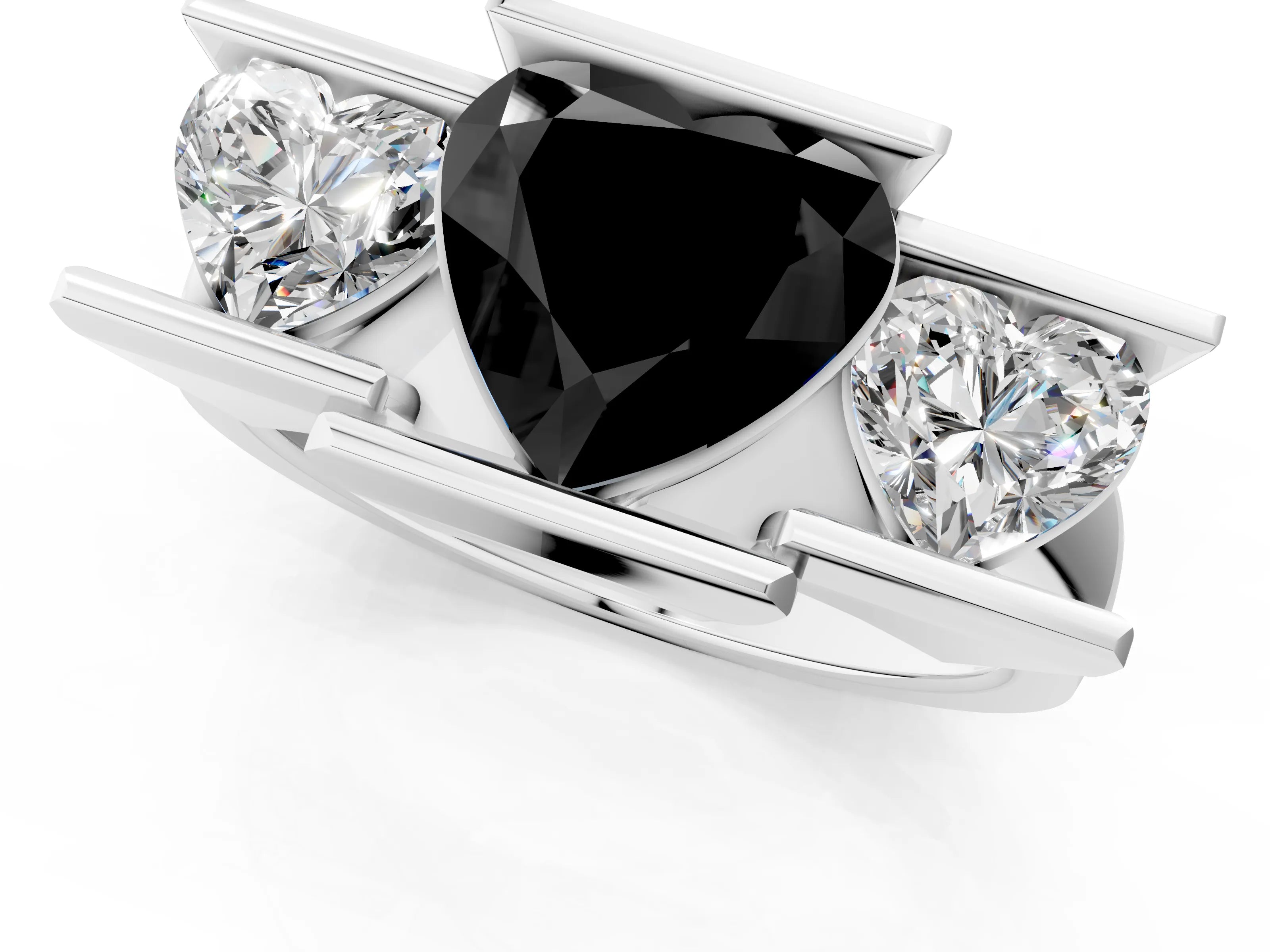 White gold Three Stone Fancy Black Heart Cut Cut Channel Set Diamond Ring_25