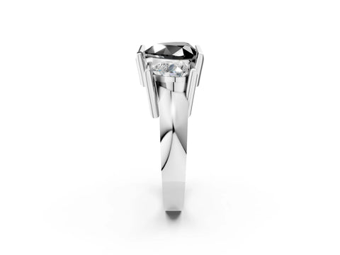 White gold Three Stone Fancy Black Heart Cut Cut Channel Set Diamond Ring_2