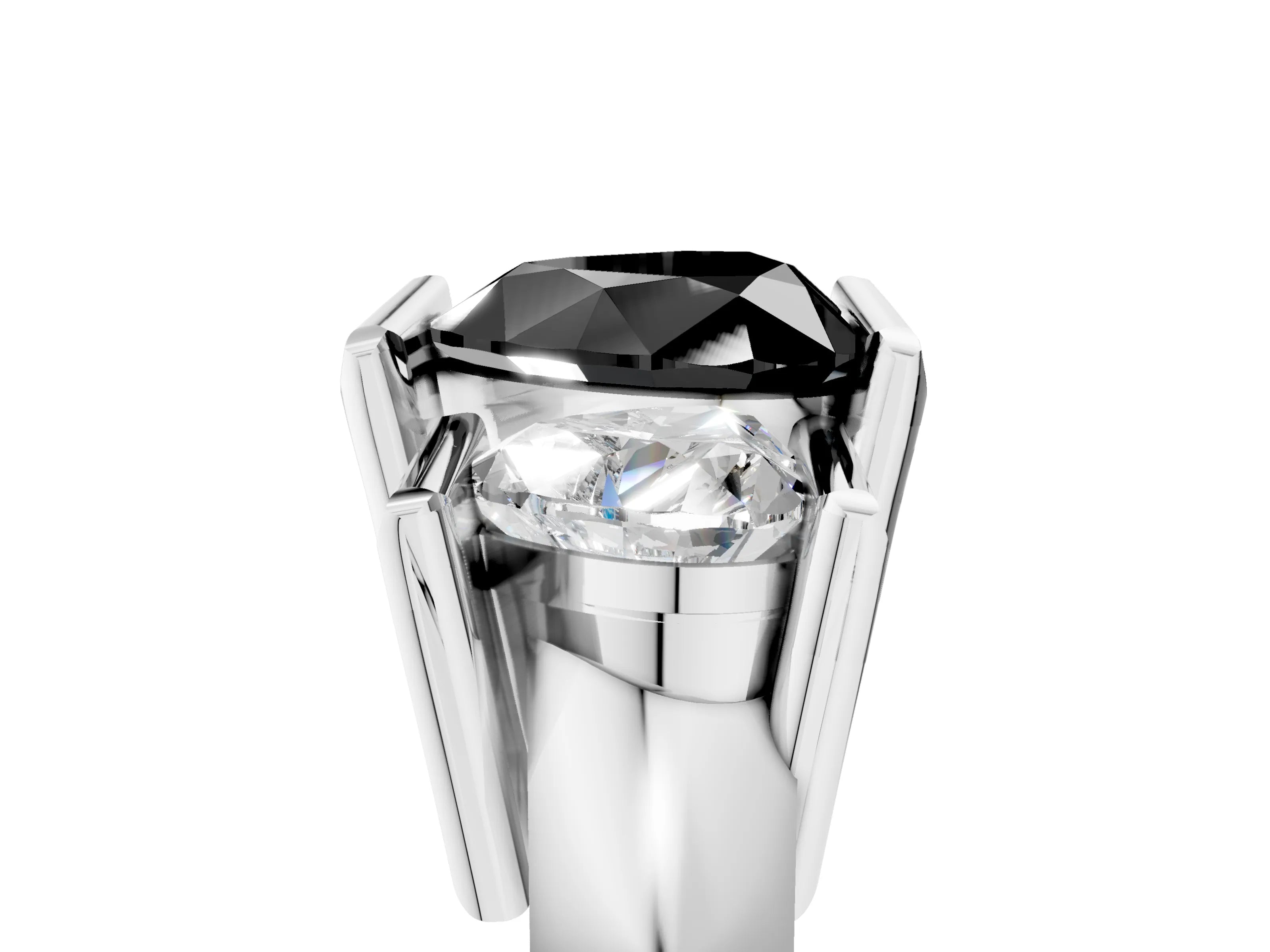 White gold Three Stone Fancy Black Heart Cut Cut Channel Set Diamond Ring_5
