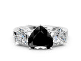 White gold Three-Stone Fancy Black Heart Cut Cut Diamond Engagement Ring with Flat Band and Four-Prong Setting_12