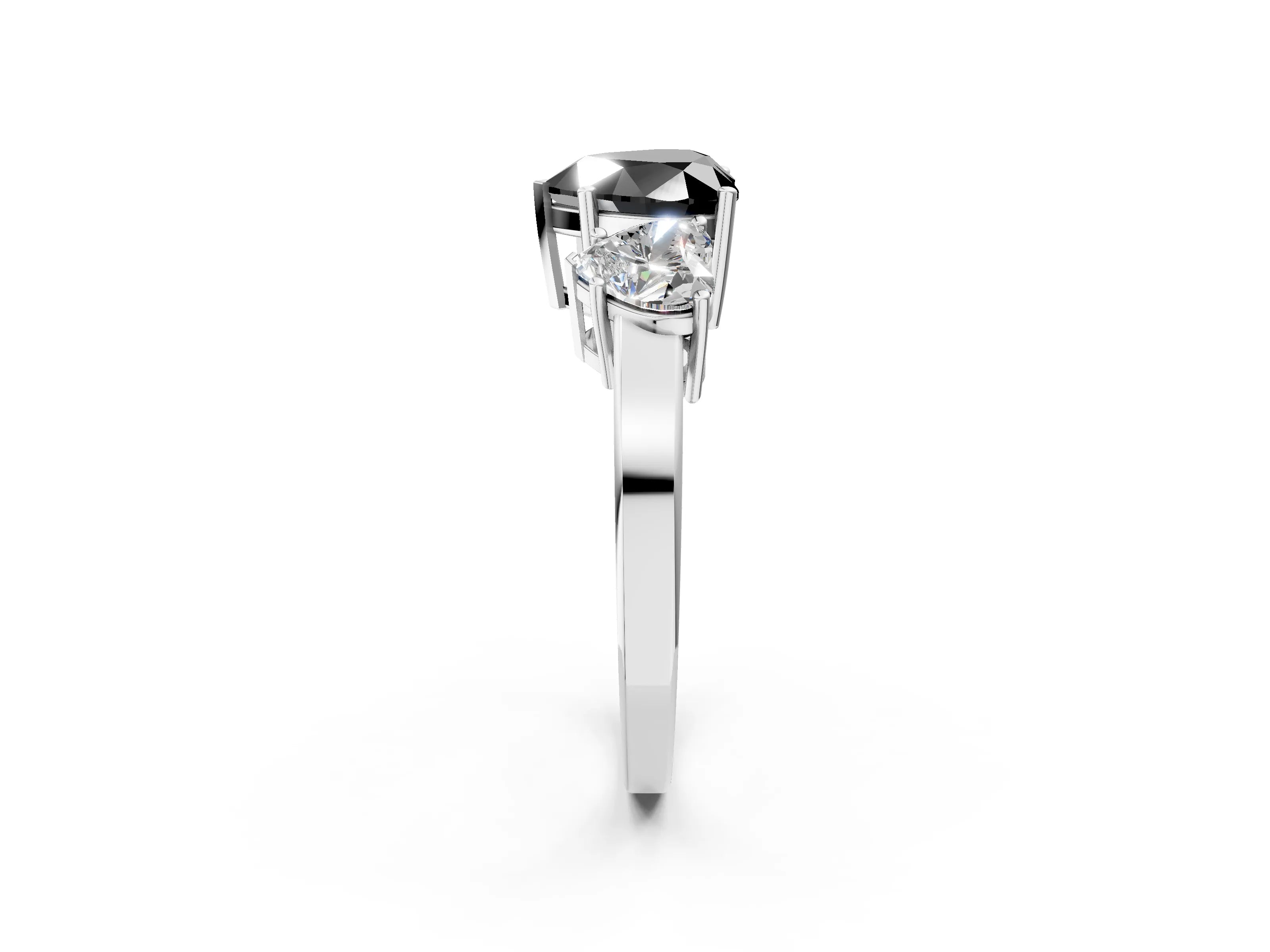 White gold Three-Stone Fancy Black Heart Cut Cut Diamond Engagement Ring with Flat Band and Four-Prong Setting_14
