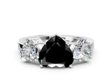 White gold Three-Stone Fancy Black Heart Cut Cut Diamond Engagement Ring with Flat Band and Four-Prong Setting_14