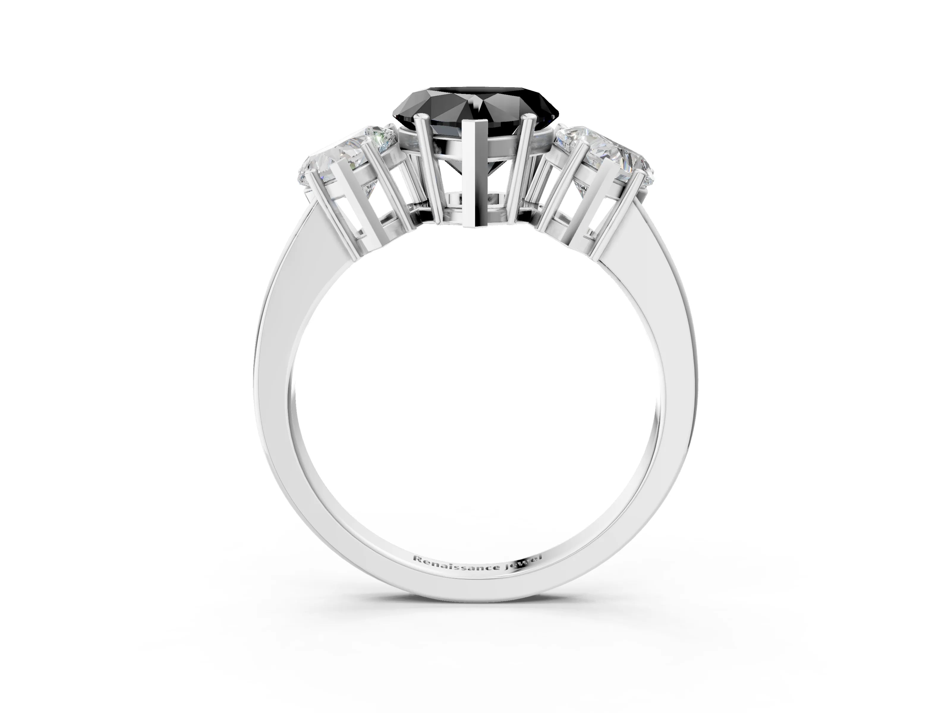 White gold Three-Stone Fancy Black Heart Cut Cut Diamond Engagement Ring with Flat Band and Four-Prong Setting_15