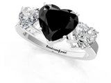 White gold Three-Stone Fancy Black Heart Cut Cut Diamond Engagement Ring with Flat Band and Four-Prong Setting_15