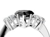 White gold Three-Stone Fancy Black Heart Cut Cut Diamond Engagement Ring with Flat Band and Four-Prong Setting_16
