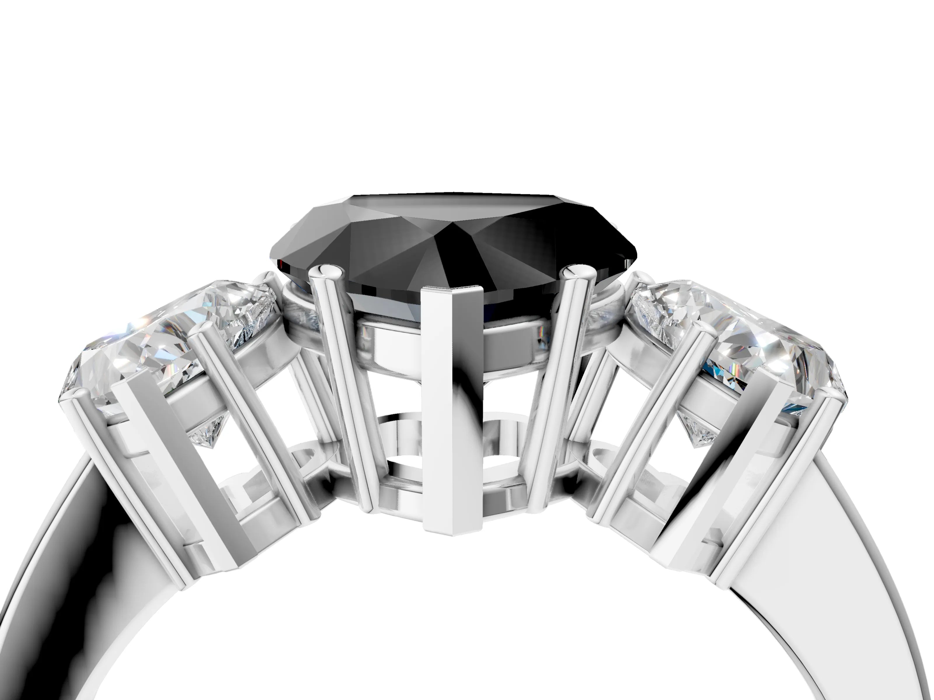 White gold Three-Stone Fancy Black Heart Cut Cut Diamond Engagement Ring with Flat Band and Four-Prong Setting_16