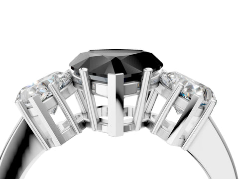 White gold Three-Stone Fancy Black Heart Cut Cut Diamond Engagement Ring with Flat Band and Four-Prong Setting_16