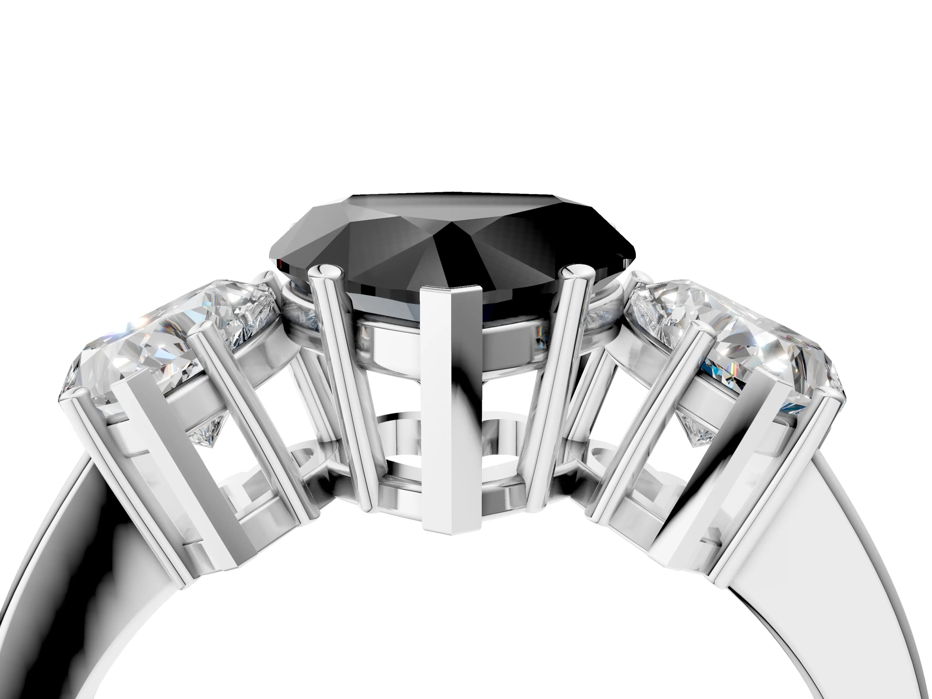 White gold Three-Stone Fancy Black Heart Cut Cut Diamond Engagement Ring with Flat Band and Four-Prong Setting_18