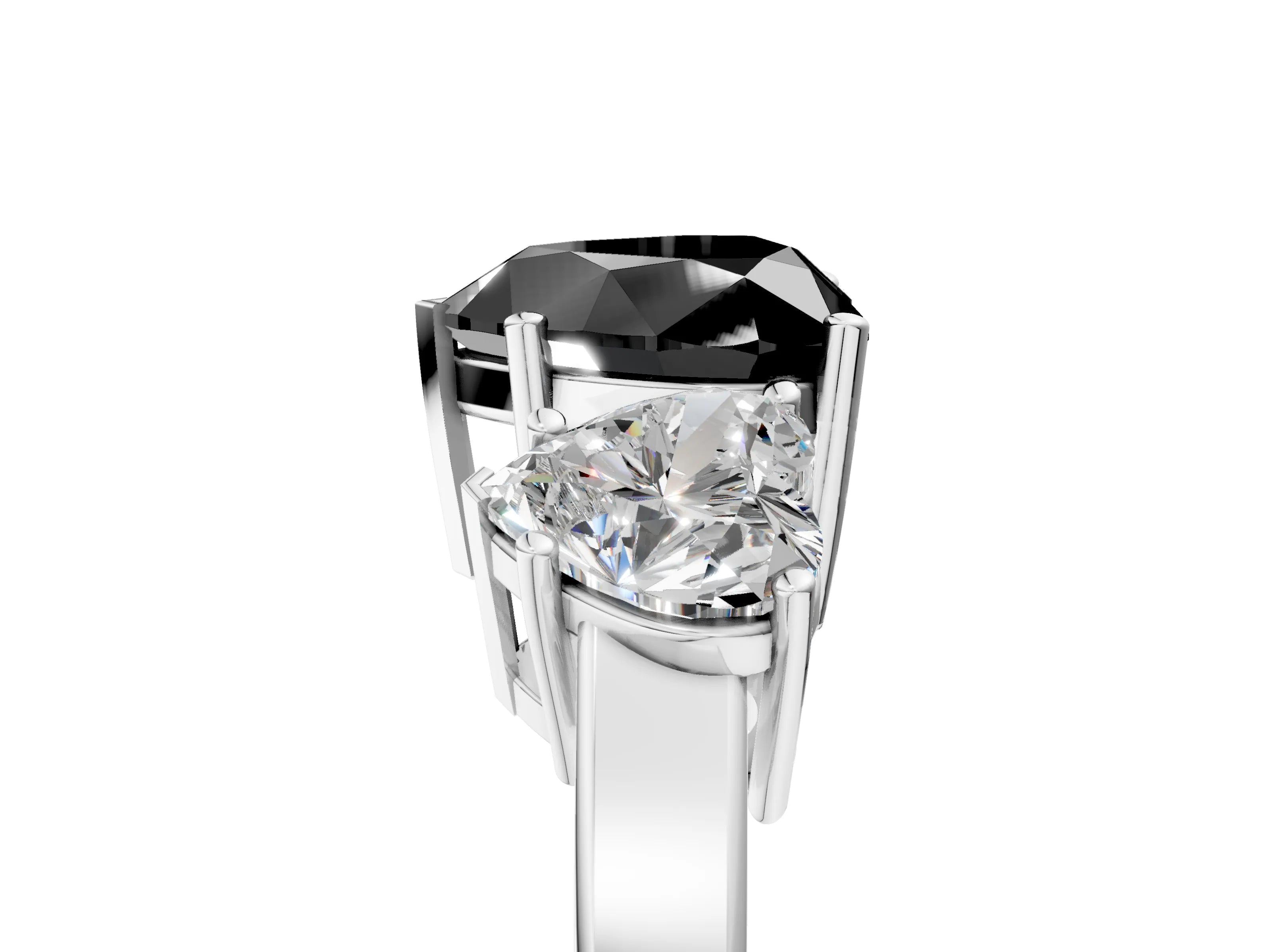 White gold Three-Stone Fancy Black Heart Cut Cut Diamond Engagement Ring with Flat Band and Four-Prong Setting_19
