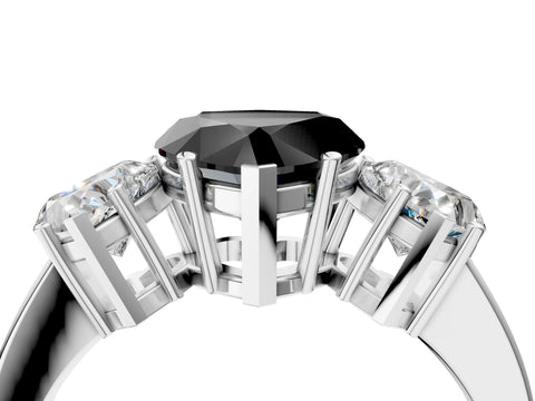 White gold Three-Stone Fancy Black Heart Cut Cut Diamond Engagement Ring with Flat Band and Four-Prong Setting_22