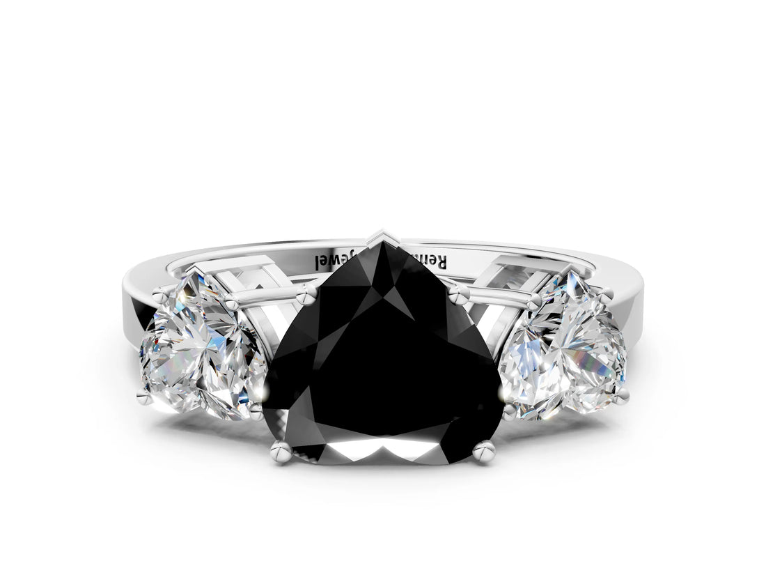 White gold Three-Stone Fancy Black Heart Cut Cut Diamond Engagement Ring with Flat Band and Four-Prong Setting_23