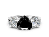 White gold Three-Stone Fancy Black Heart Cut Cut Diamond Engagement Ring with Flat Band and Four-Prong Setting_23