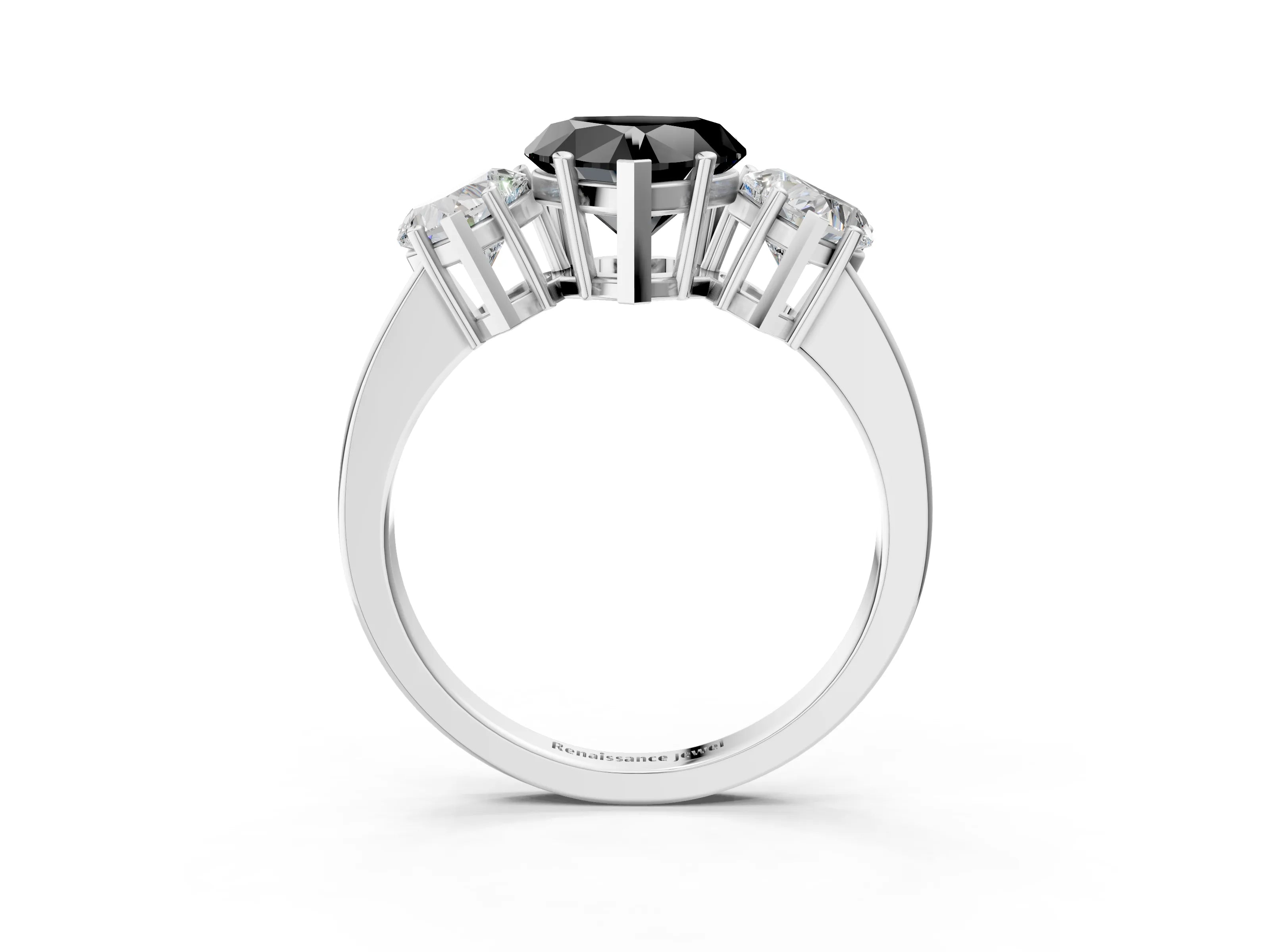 White gold Three-Stone Fancy Black Heart Cut Cut Diamond Engagement Ring with Flat Band and Four-Prong Setting_3