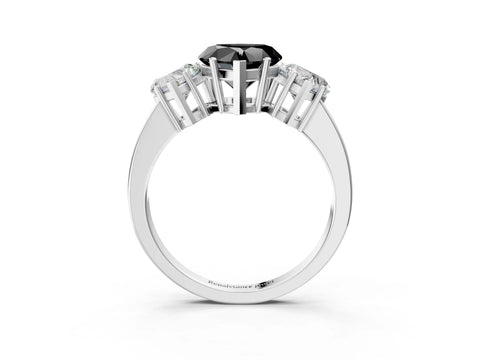 White gold Three-Stone Fancy Black Heart Cut Cut Diamond Engagement Ring with Flat Band and Four-Prong Setting_3