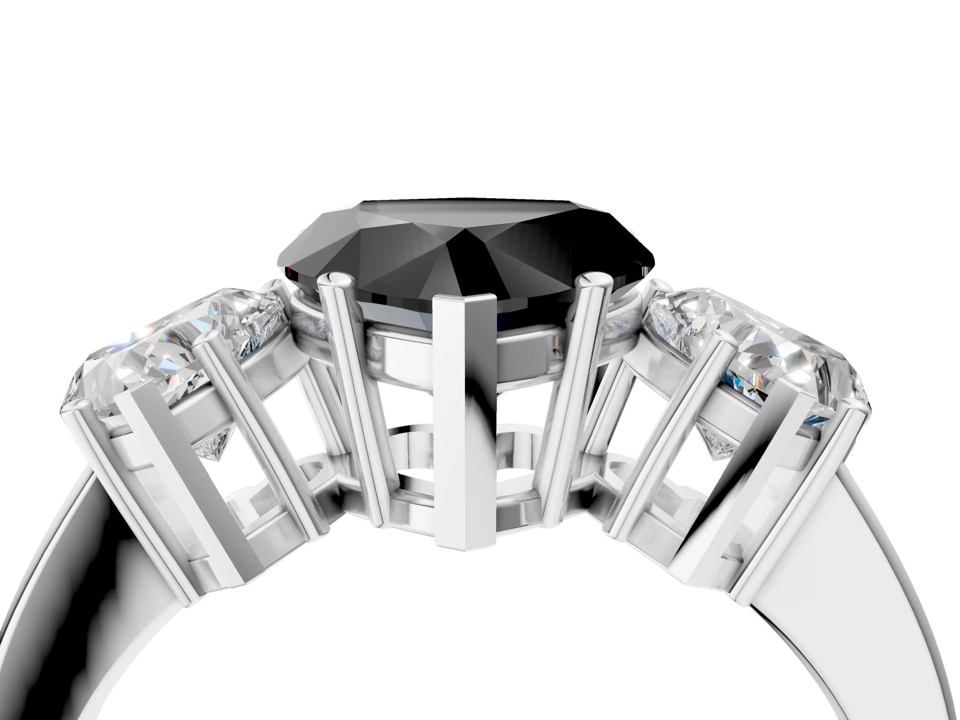 White gold Three-Stone Fancy Black Heart Cut Cut Diamond Engagement Ring with Flat Band and Four-Prong Setting_4