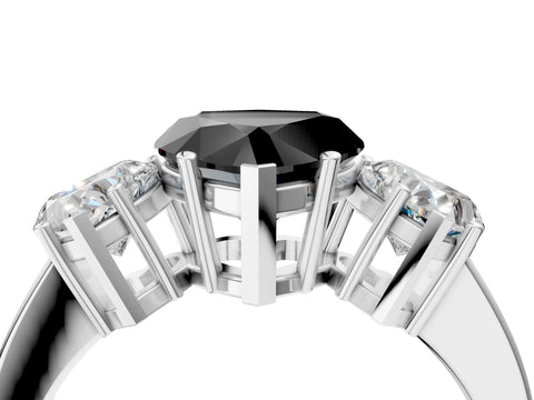 White gold Three-Stone Fancy Black Heart Cut Cut Diamond Engagement Ring with Flat Band and Four-Prong Setting_4