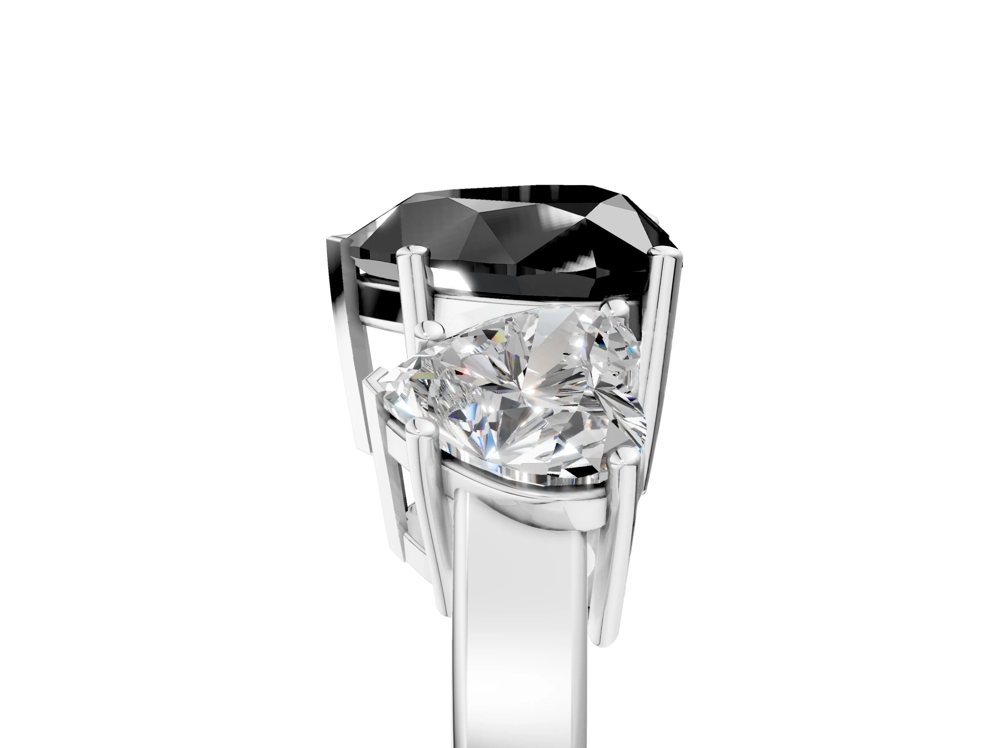 White gold Three-Stone Fancy Black Heart Cut Cut Diamond Engagement Ring with Flat Band and Four-Prong Setting_5