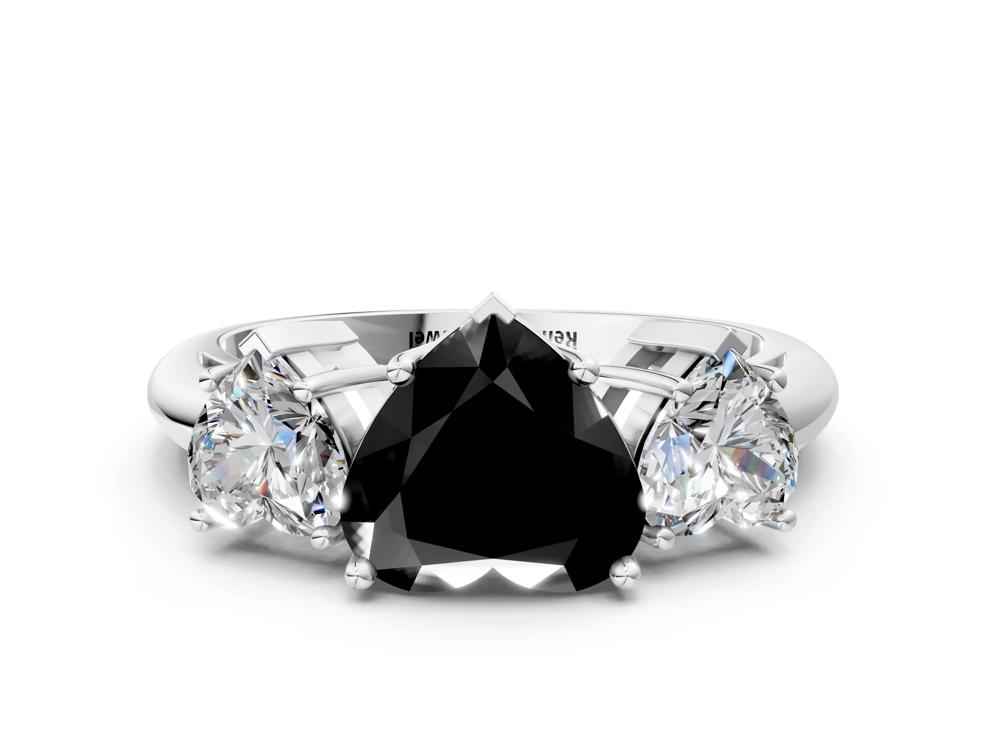 White gold Three-Stone Fancy Black Heart Cut Cut Diamond Engagement Ring with Prong Setting on a White Gold Band_12