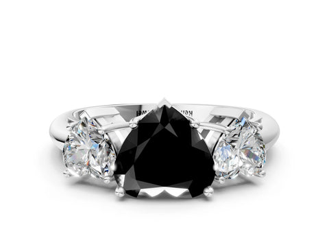 White gold Three-Stone Fancy Black Heart Cut Cut Diamond Engagement Ring with Prong Setting on a White Gold Band_12