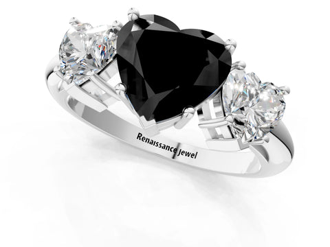 White gold Three-Stone Fancy Black Heart Cut Cut Diamond Engagement Ring with Prong Setting on a White Gold Band_13