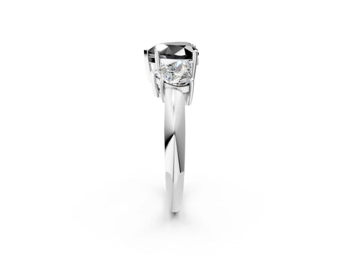 White gold Three-Stone Fancy Black Heart Cut Cut Diamond Engagement Ring with Prong Setting on a White Gold Band_14