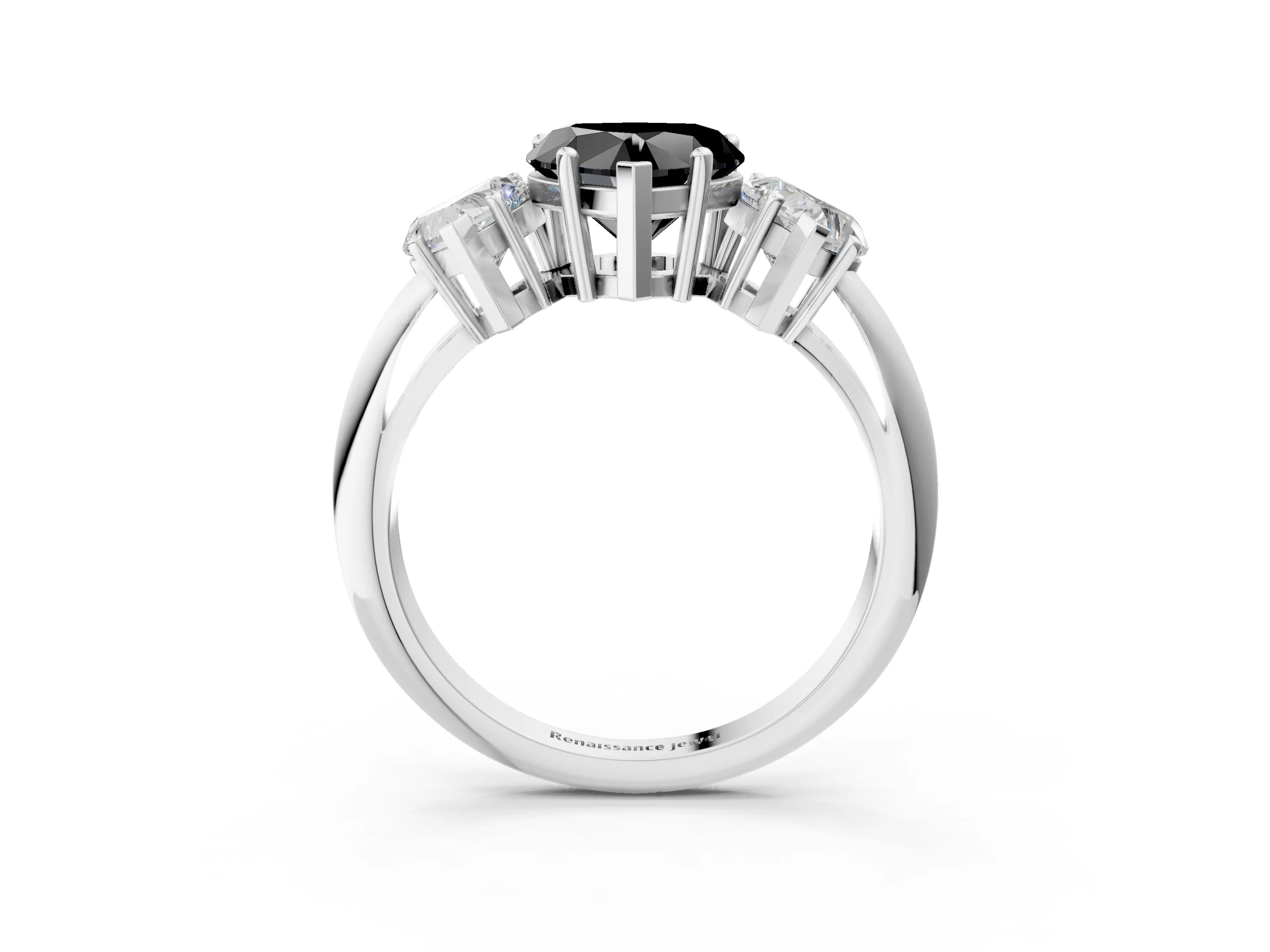 White gold Three-Stone Fancy Black Heart Cut Cut Diamond Engagement Ring with Prong Setting on a White Gold Band_15