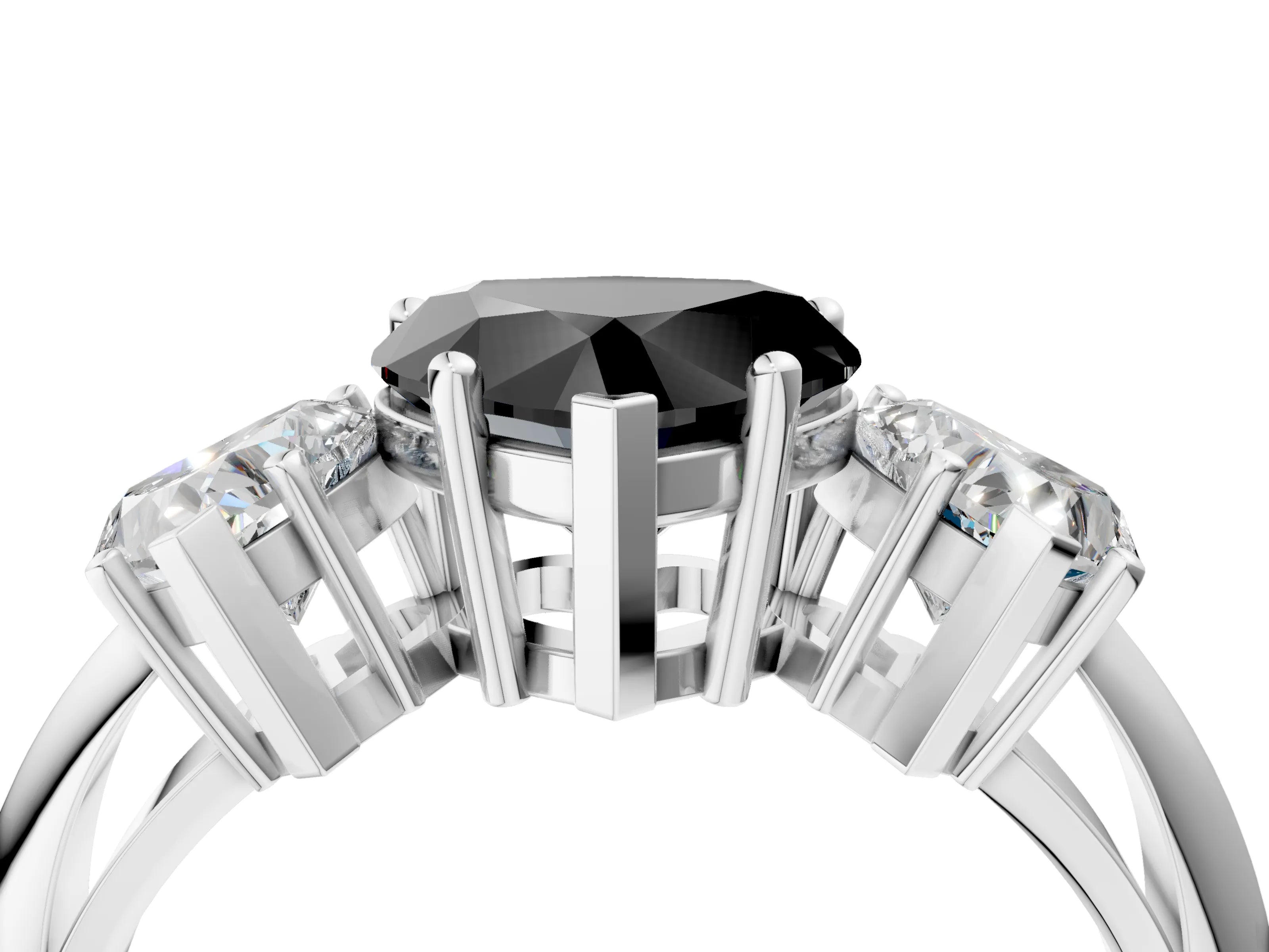 White gold Three-Stone Fancy Black Heart Cut Cut Diamond Engagement Ring with Prong Setting on a White Gold Band_16