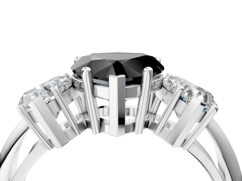 White gold Three-Stone Fancy Black Heart Cut Cut Diamond Engagement Ring with Prong Setting on a White Gold Band_16