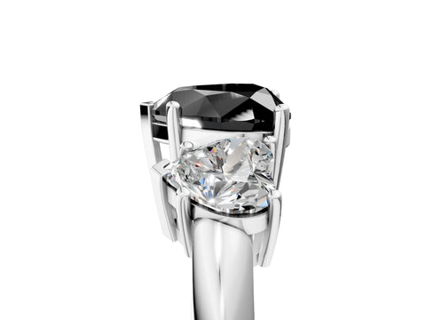 White gold Three-Stone Fancy Black Heart Cut Cut Diamond Engagement Ring with Prong Setting on a White Gold Band_17