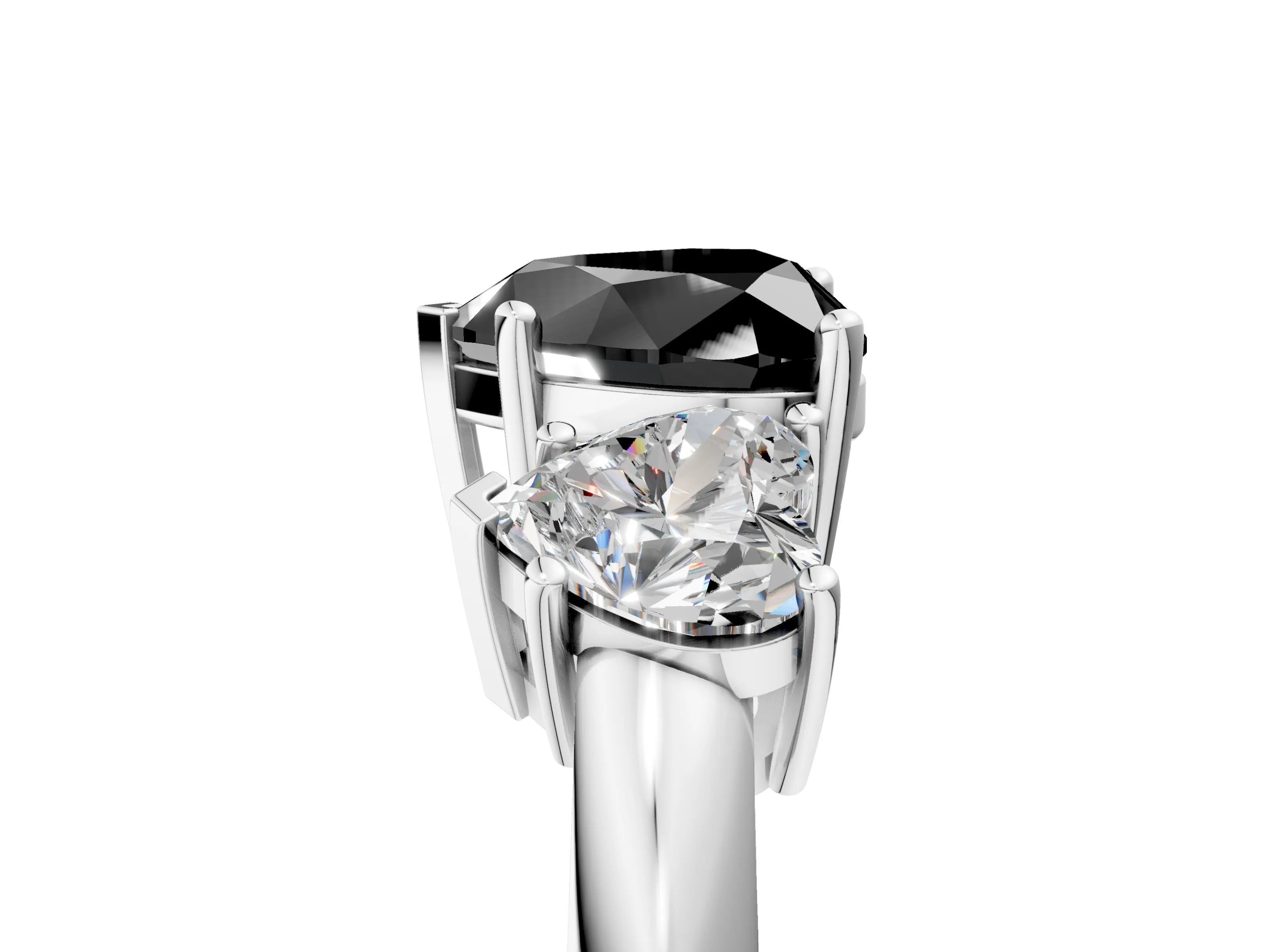 White gold Three-Stone Fancy Black Heart Cut Cut Diamond Engagement Ring with Prong Setting on a White Gold Band_17