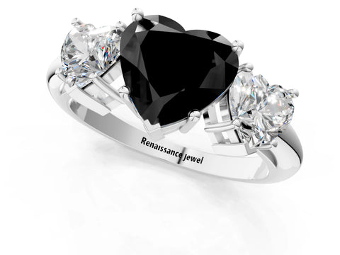 White gold Three-Stone Fancy Black Heart Cut Cut Diamond Engagement Ring with Prong Setting on a White Gold Band_19