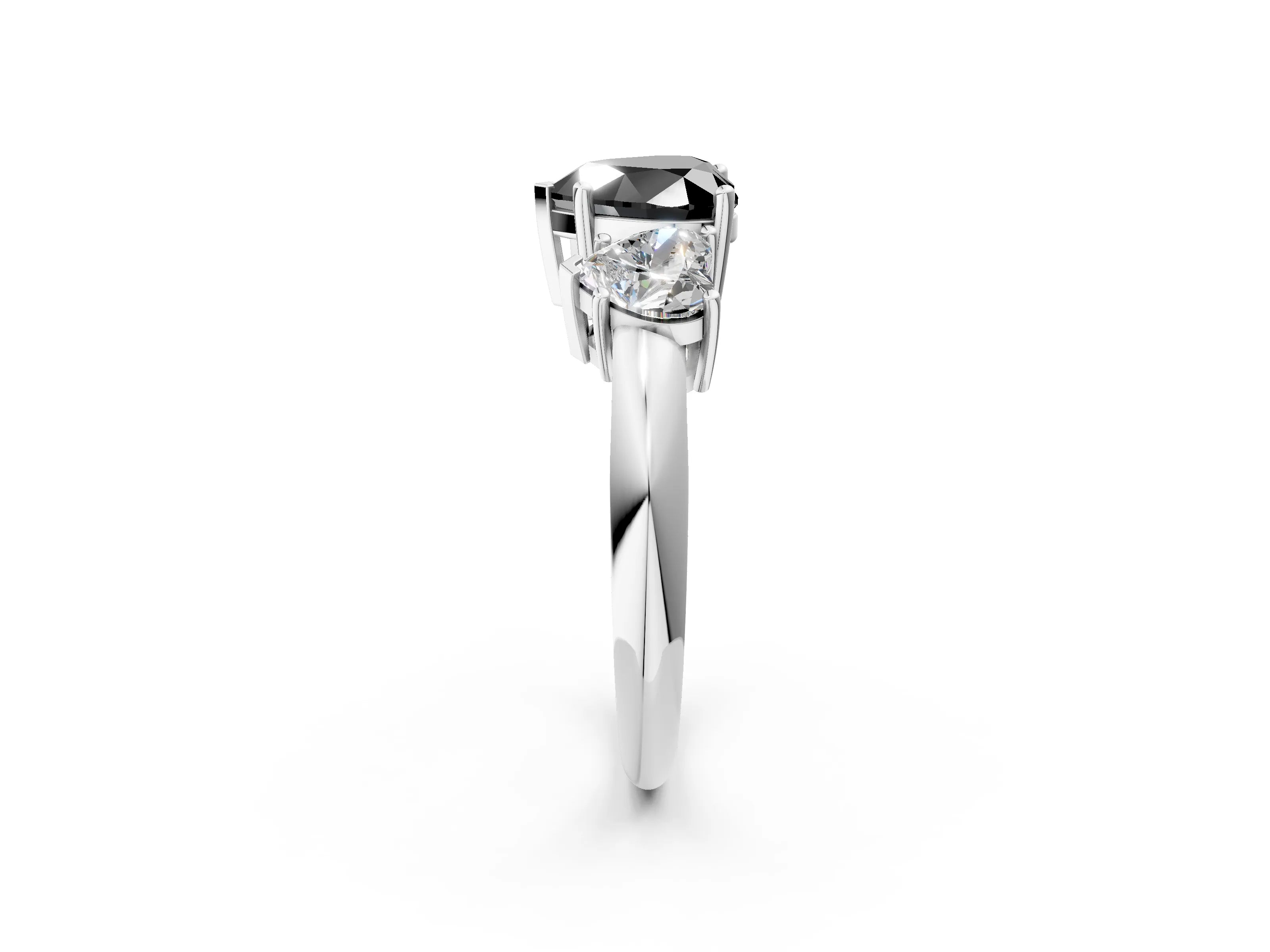 White gold Three-Stone Fancy Black Heart Cut Cut Diamond Engagement Ring with Prong Setting on a White Gold Band_2