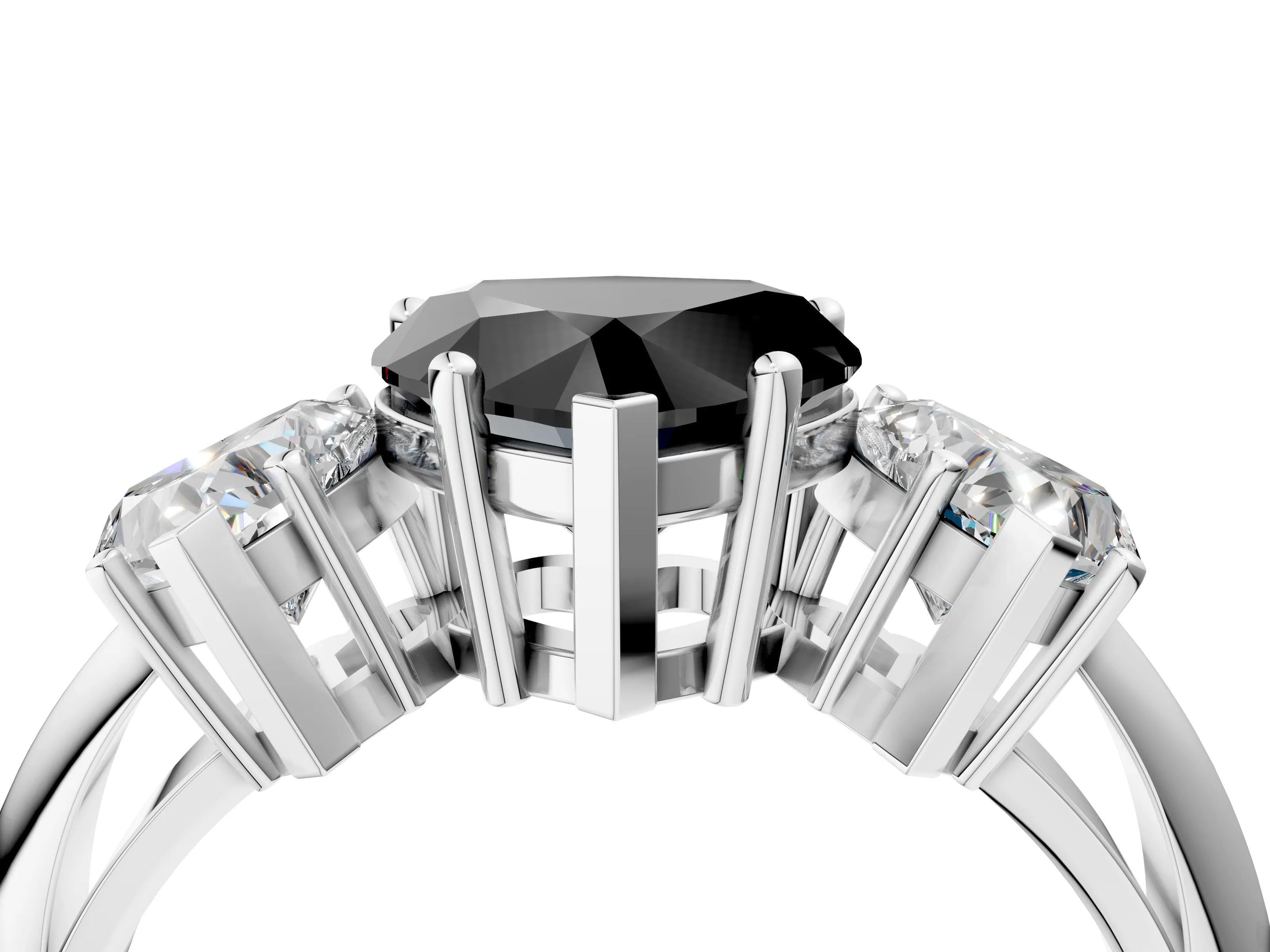 White gold Three-Stone Fancy Black Heart Cut Cut Diamond Engagement Ring with Prong Setting on a White Gold Band_22
