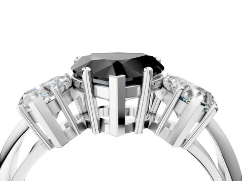 White gold Three-Stone Fancy Black Heart Cut Cut Diamond Engagement Ring with Prong Setting on a White Gold Band_22