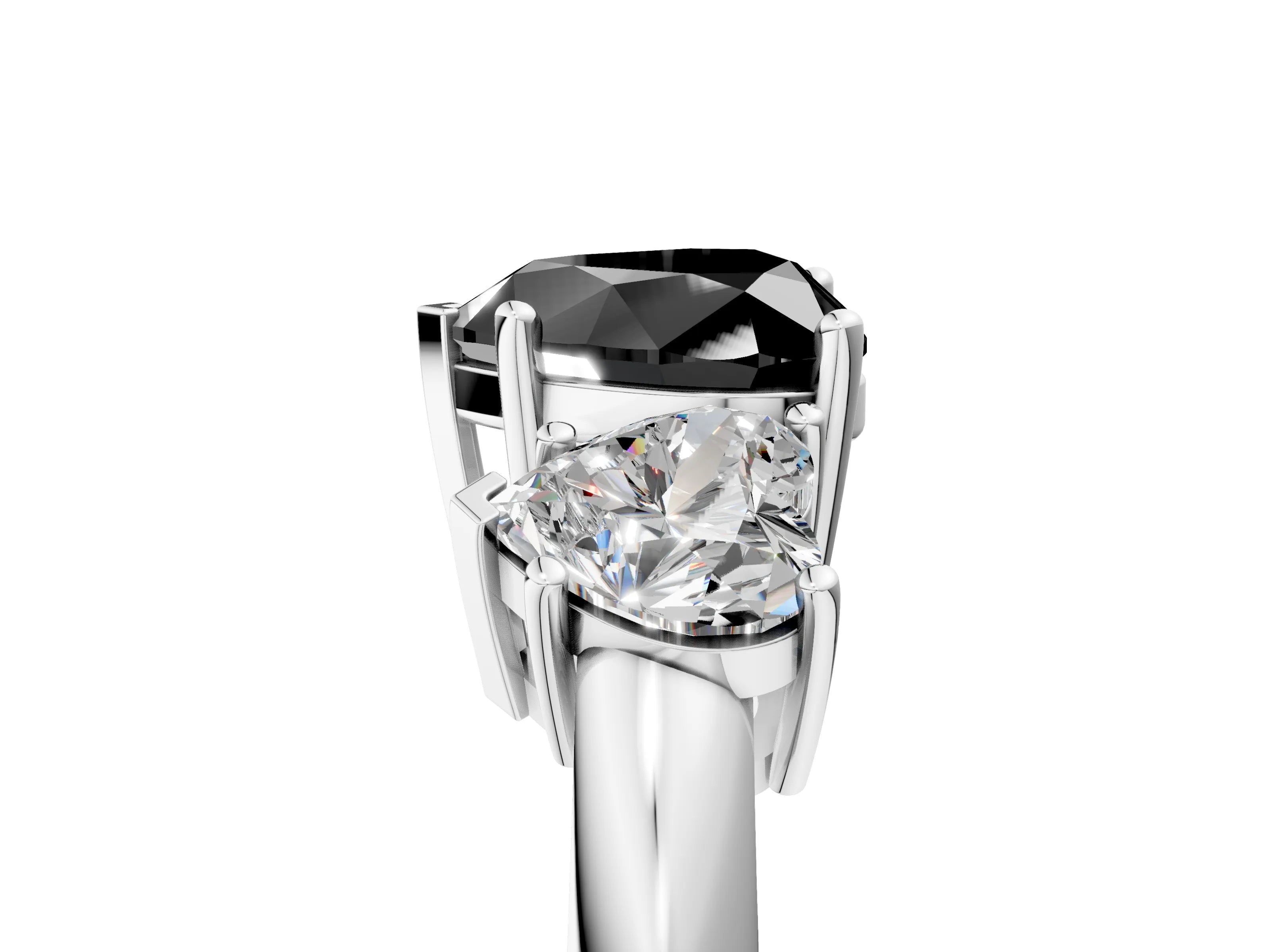 White gold Three-Stone Fancy Black Heart Cut Cut Diamond Engagement Ring with Prong Setting on a White Gold Band_23
